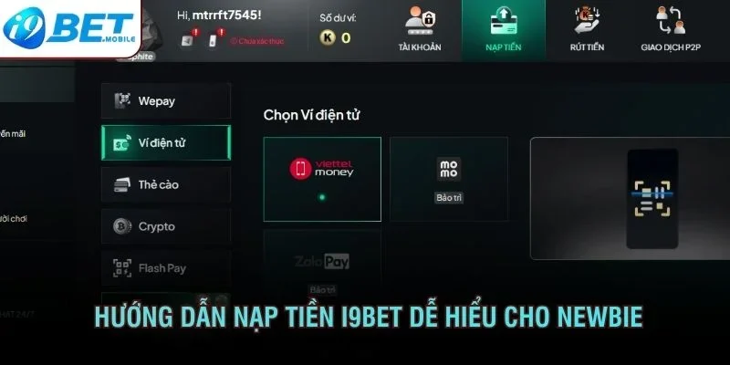 Hướng dẫn nạp tiền I9BET dễ hiểu cho newbie