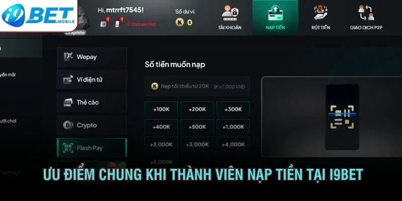 Ưu điểm chung khi thành viên nạp tiền tại I9BET